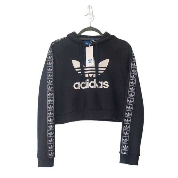 adidas Tops - Adidas BNWT black ladies trefoil long sleeved cropped sweatshirt pullover hoodie